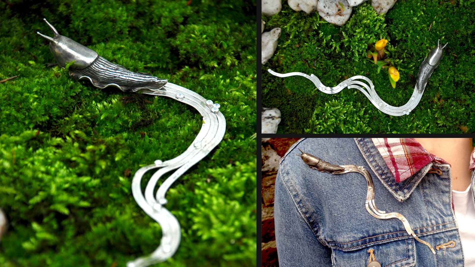 slug with removable slime-trail made from a recycled silver chain Khaelin Damm, Köln, Schmuck und Kunst